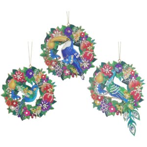 Hanging Decoration - Wood paradise garden wreath with bird 11cm