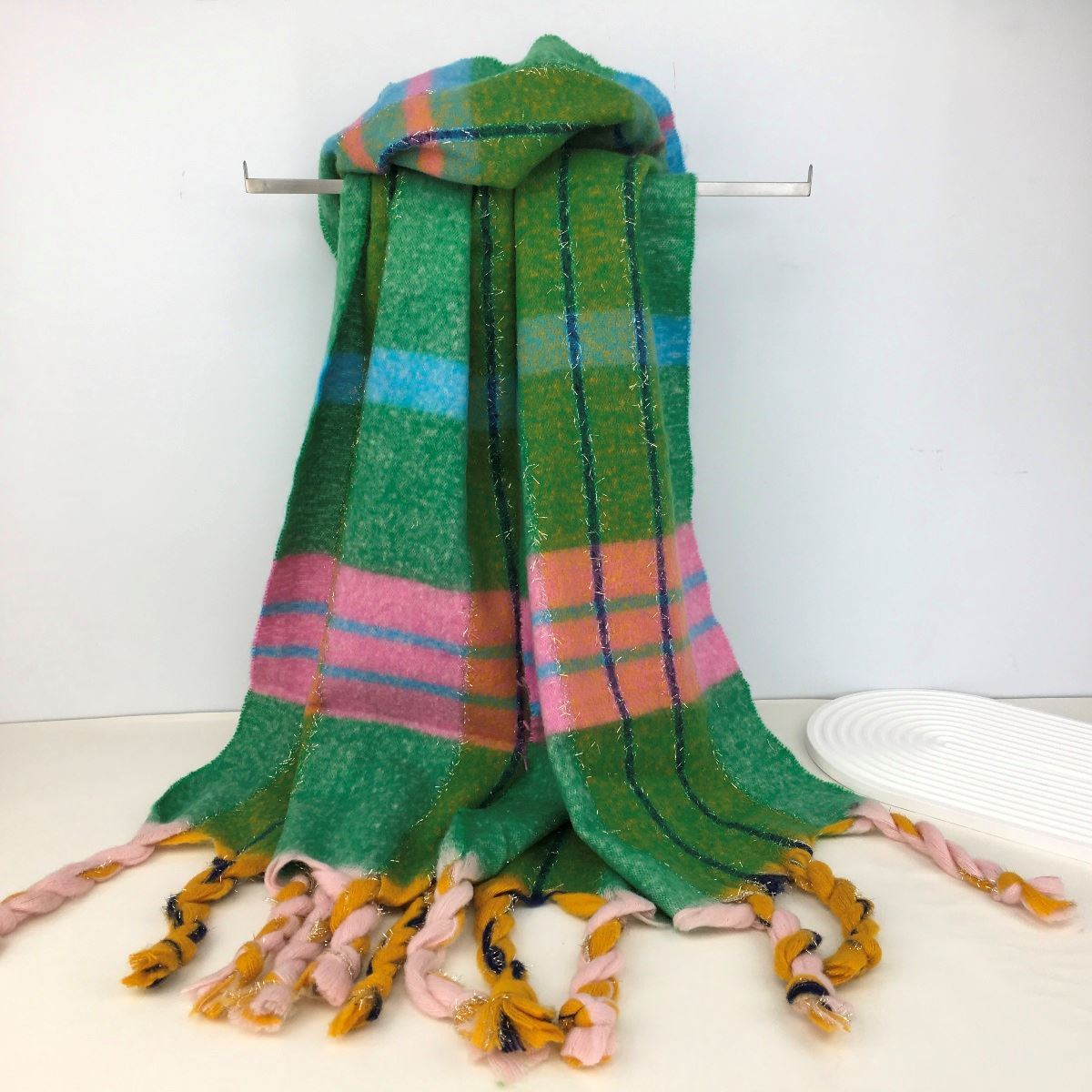 Tartan Scarf with Green and Pink