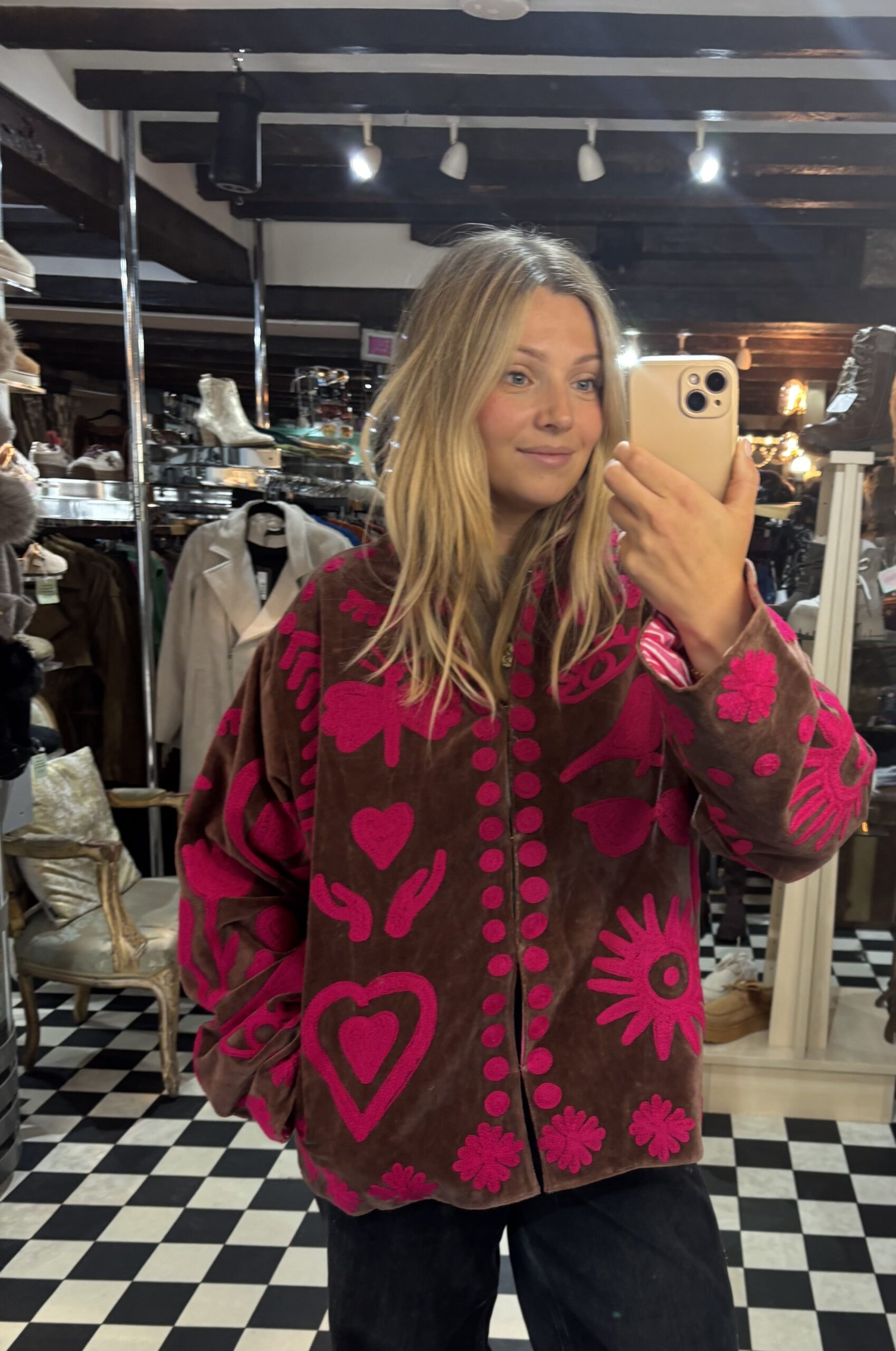 Embroidered ‘Love’ Jacket in Pink and Gold - Image 2