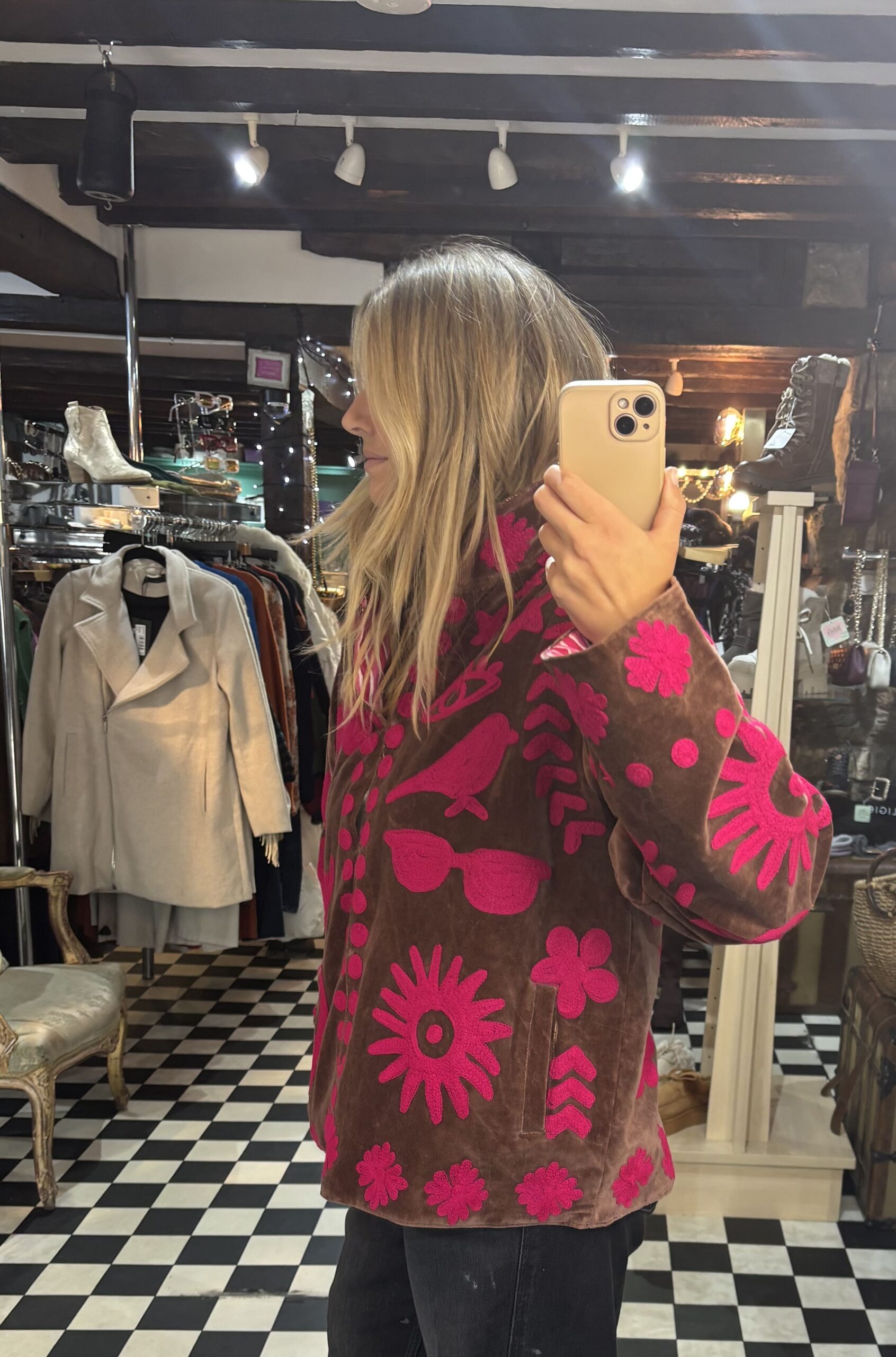 Embroidered ‘Love’ Jacket in Pink and Gold - Image 3