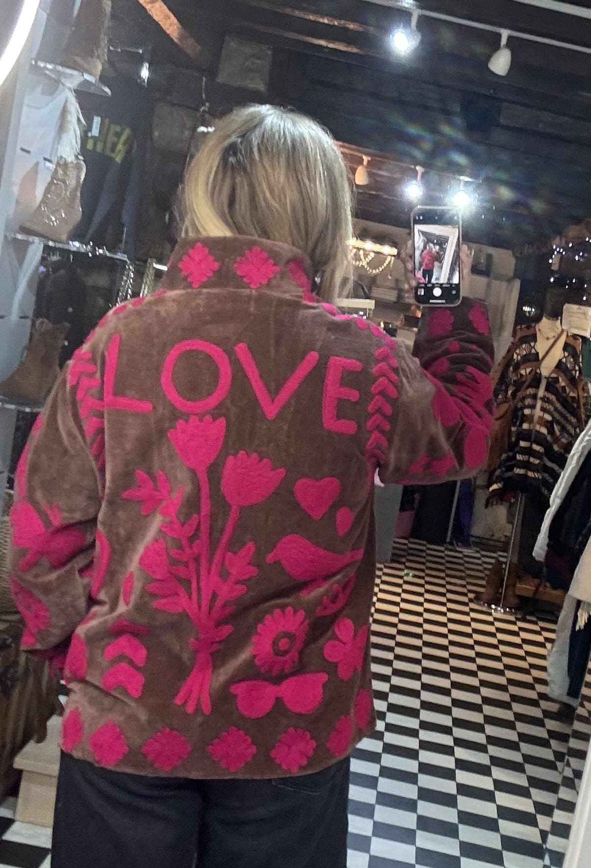 Embroidered ‘Love’ Jacket in Pink and Gold - Image 4