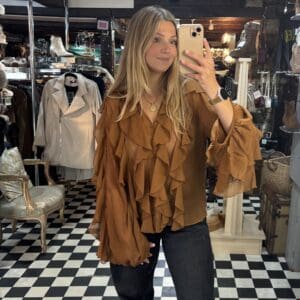 Tan Sheer Ruffle Blouse