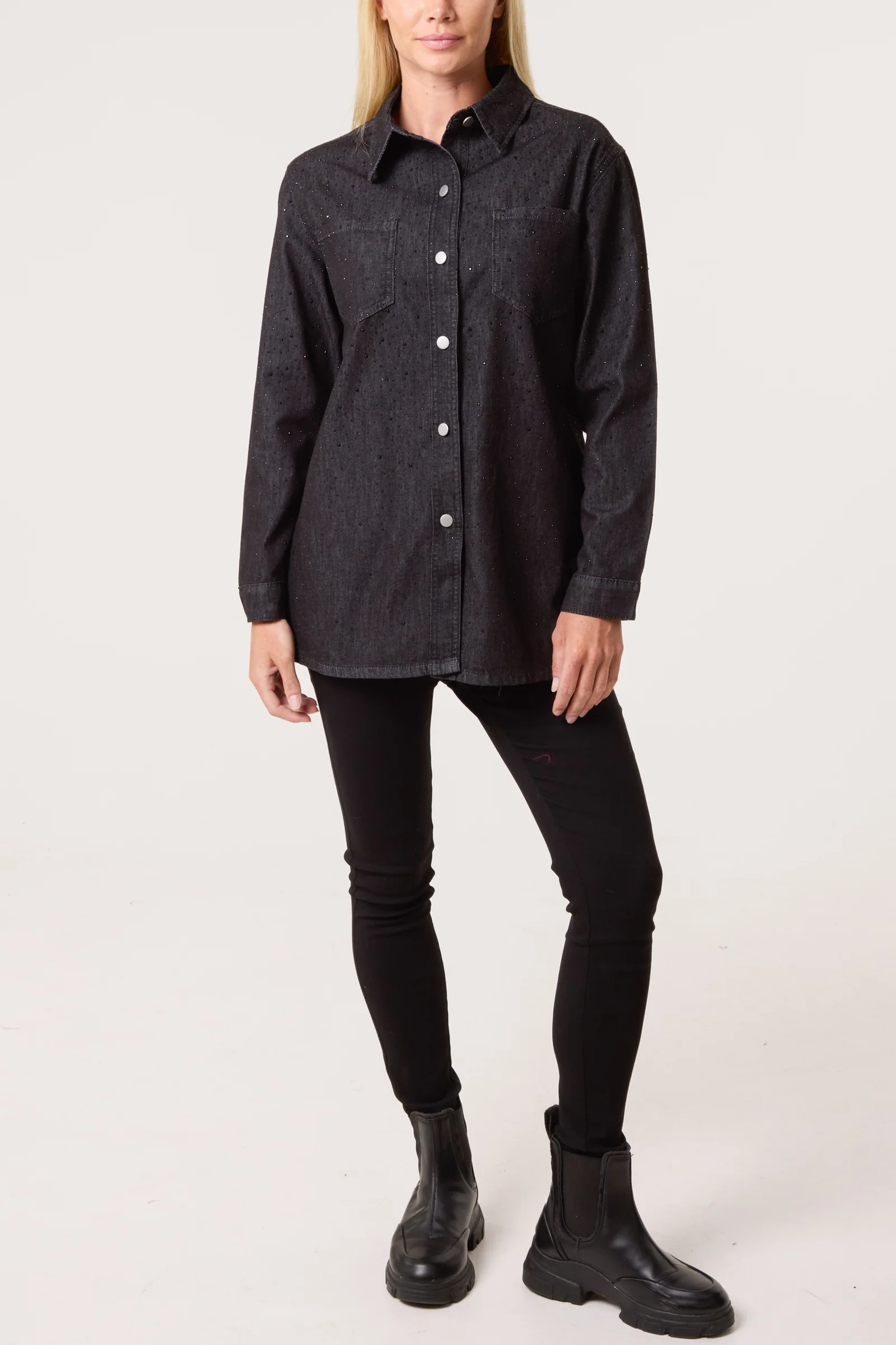 Black Denim Diamanté Shirt