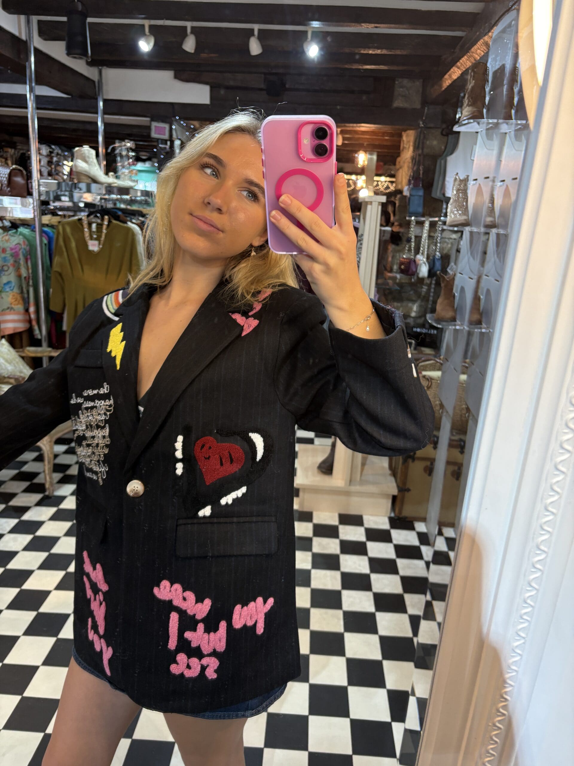 Embroidered Slogan Oversized Blazer