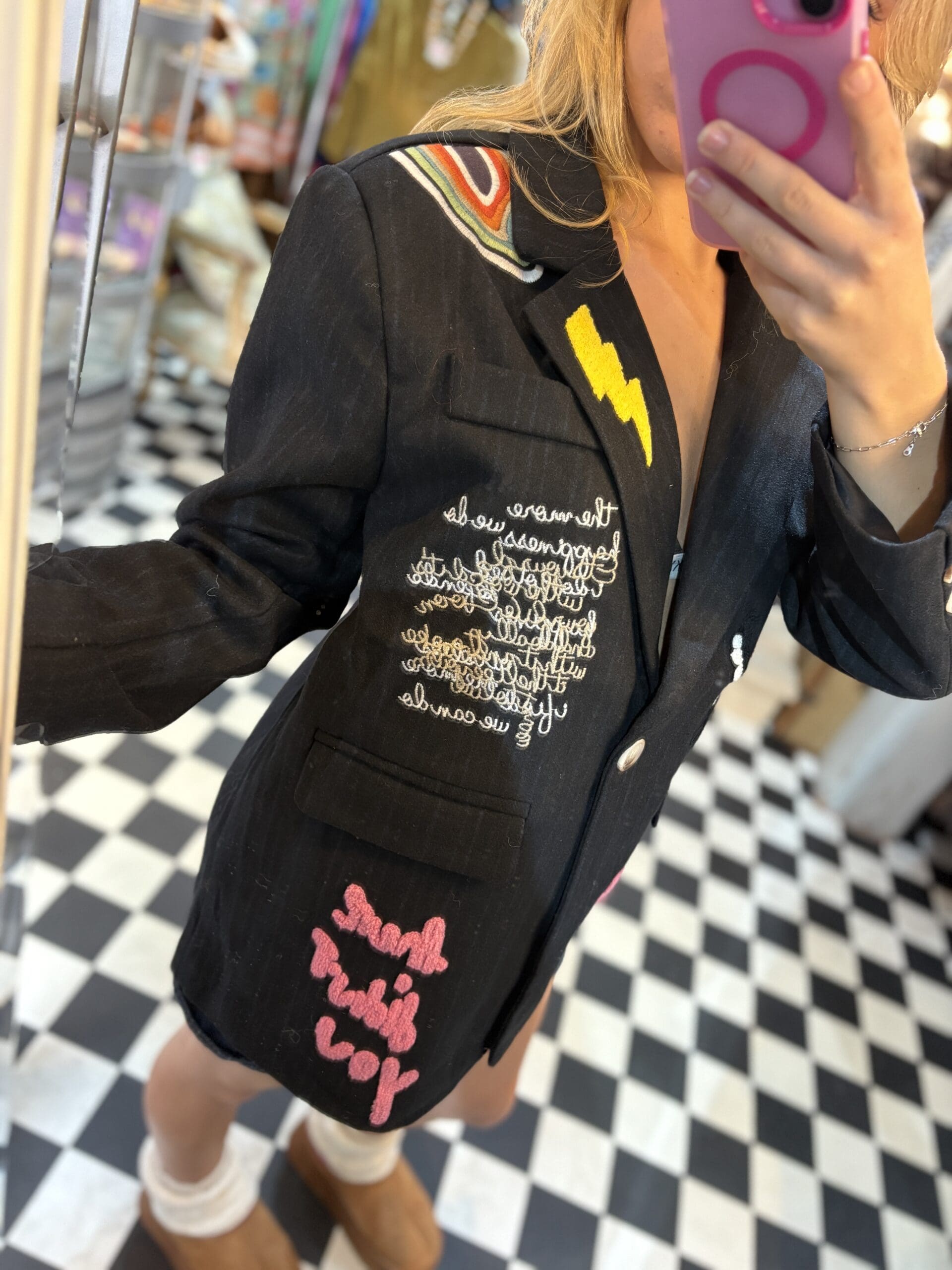 Embroidered Slogan Oversized Blazer