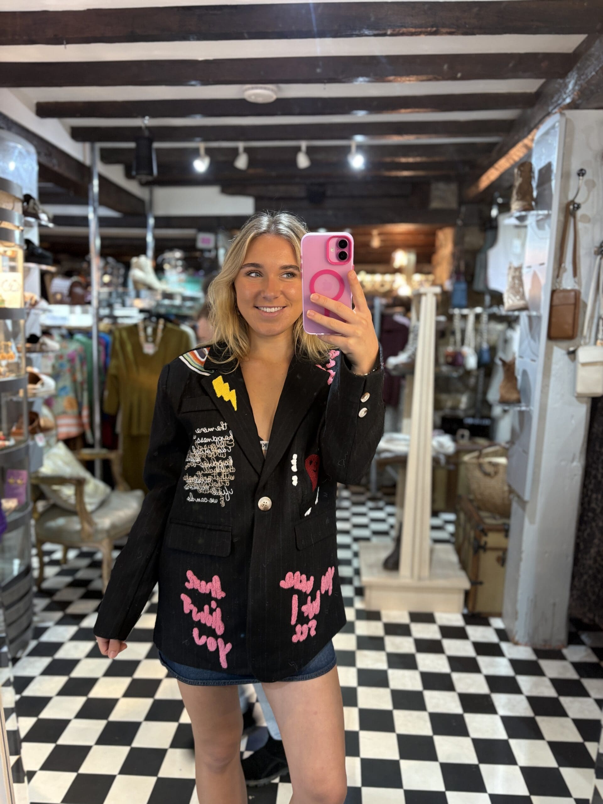 Embroidered Slogan Oversized Blazer