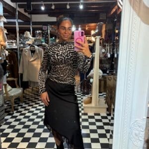 Asymmetrical Silky Skirt with Lace in 2 Colours