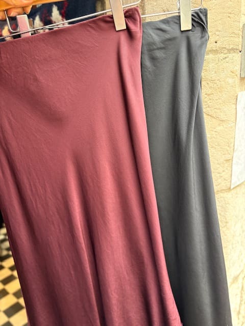 Asymmetrical Silky Skirt with Lace in 2 Colours