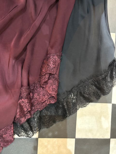 Asymmetrical Silky Skirt with Lace in 2 Colours