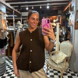 Mohair and Wool Blend Brown Knit Waistcoat