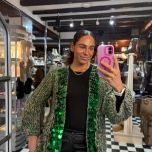 Chunky Knit Sequin Cardigan in Green