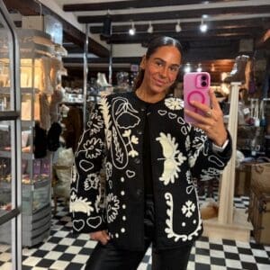 Black ‘LOVE’ embroidered quilted jacket