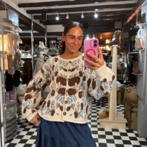 Pattern Chunky Knit Cardigan in Cream