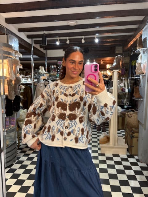 Pattern Chunky Knit Cardigan in Cream