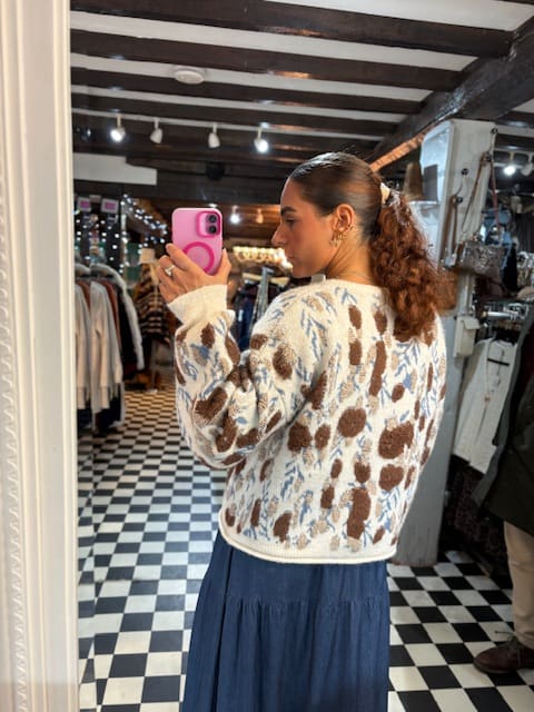 Pattern Chunky Knit Cardigan in Cream