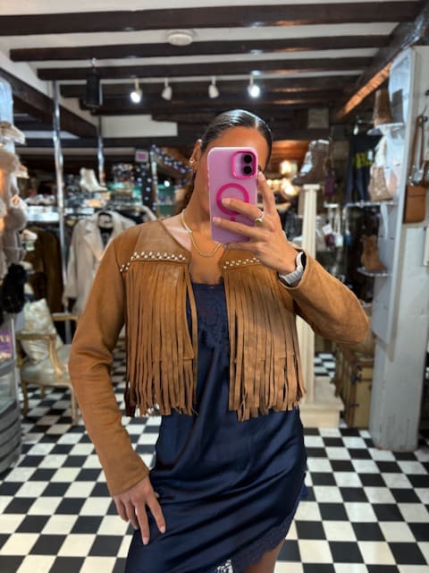 Faux Suede Tassel Cropped Jacket