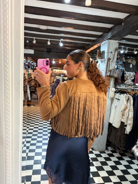 Faux Suede Tassel Cropped Jacket