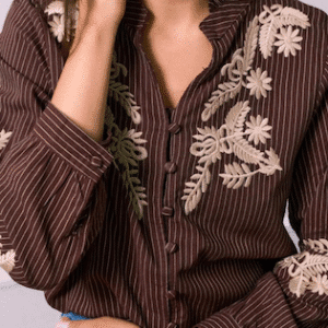 Maroon Pinstripe Embroidered Shirt