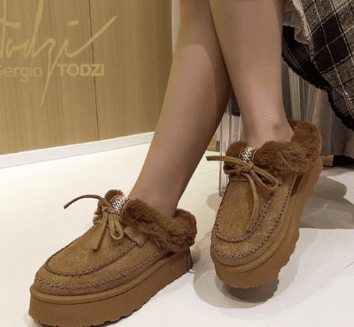 Designer Inspired Platform Fur Lined Slipper