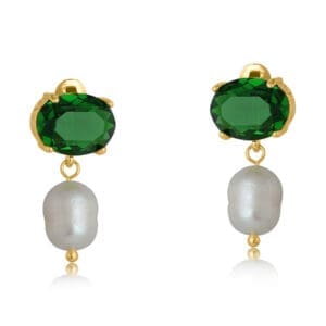 Valentina Demi Fine Glass Oval Stone And Pearl Earrings