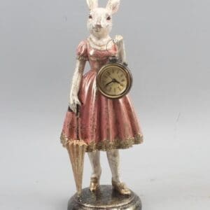 Lady White Rabbit Standing Clock Figure