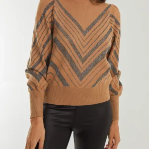 CHEVRON GLITTER DESIGN BALLOON SLEEVE JUMPER
