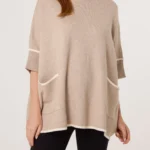 Contrast Hem High Neck Relaxed Jumper