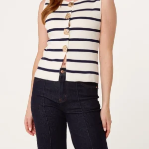 Gold Button Striped Vest