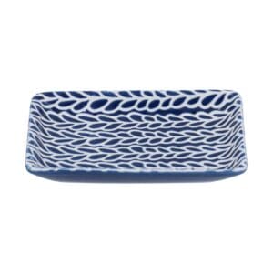 Navy/White Porcelain Leaves Trinket Dish - Small