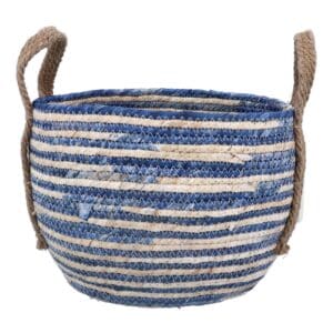 Blue Stripe Basket With Handles