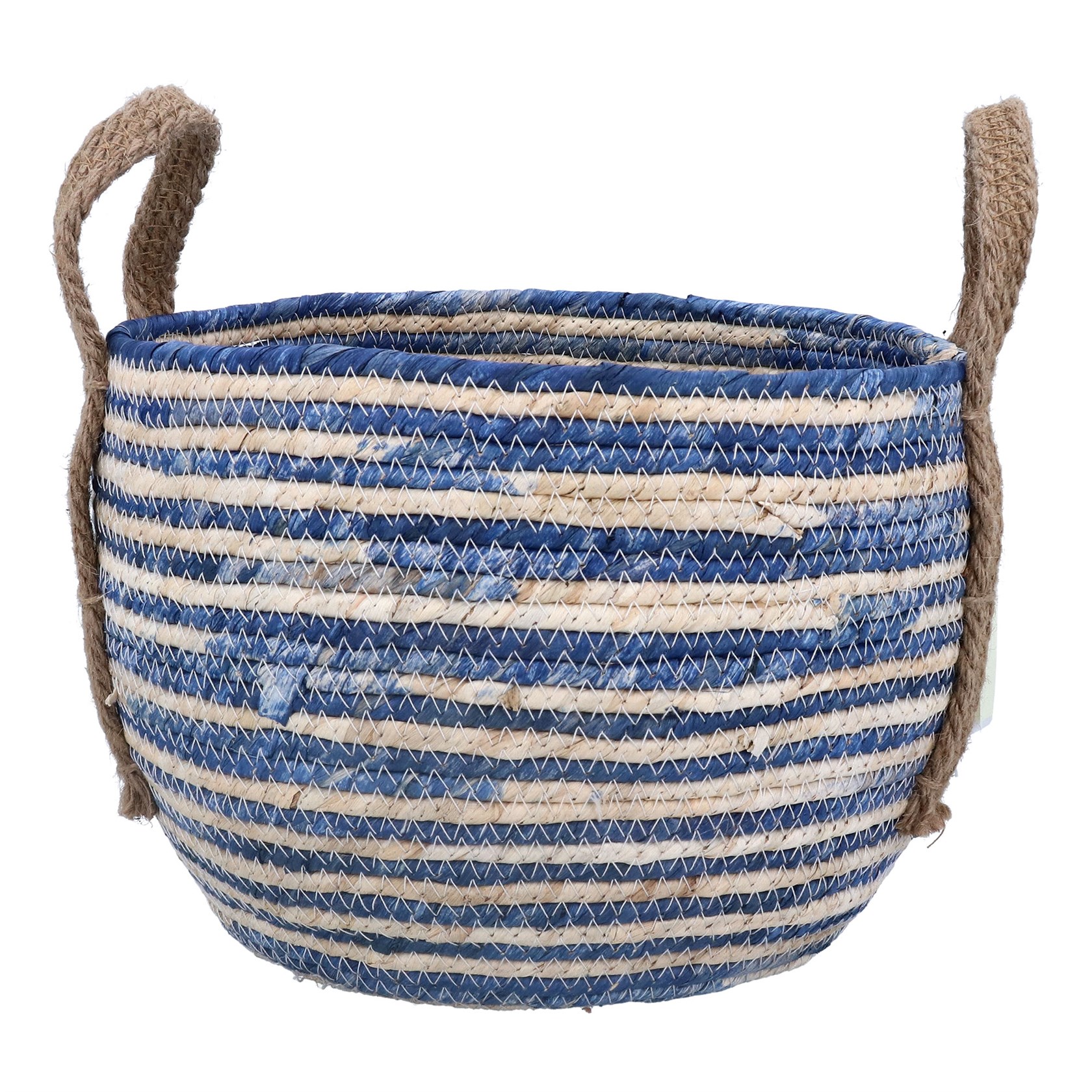 Blue Stripe Basket With Handles