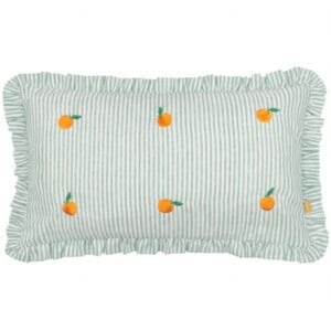 'Les Fruits' Blue and White Stripe Cushion - Oranges