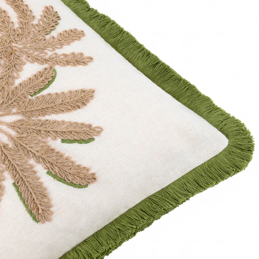 Palm Green Embroidered Cushion