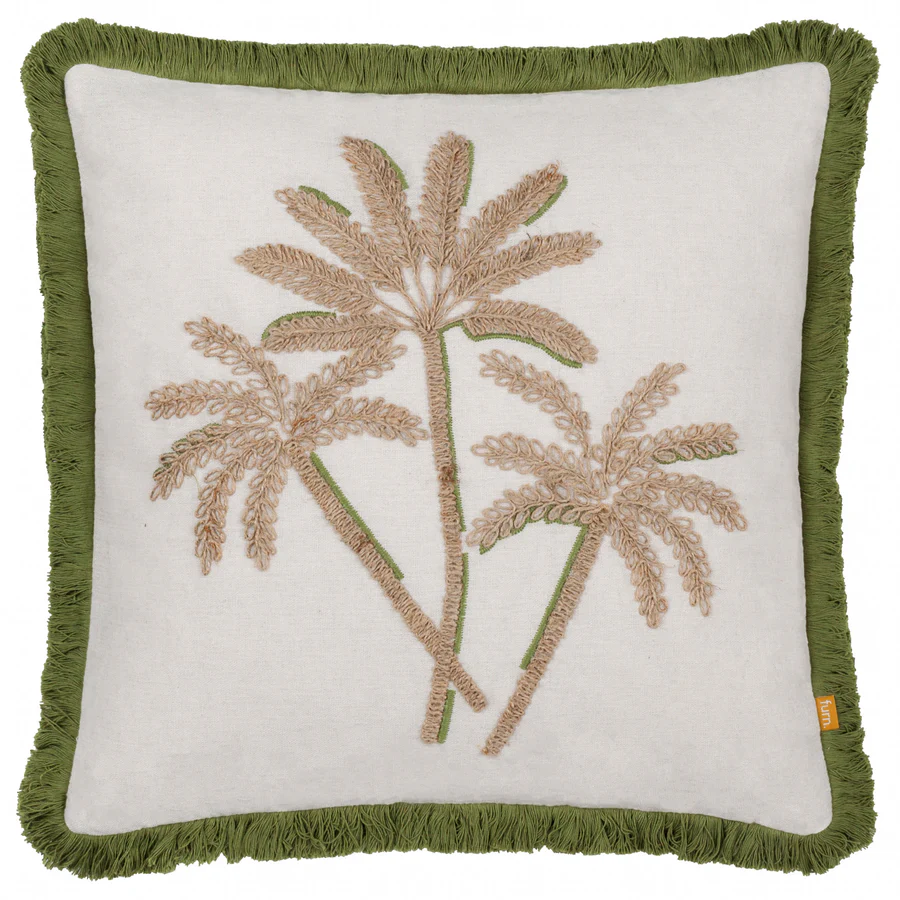 Palm Green Embroidered Cushion