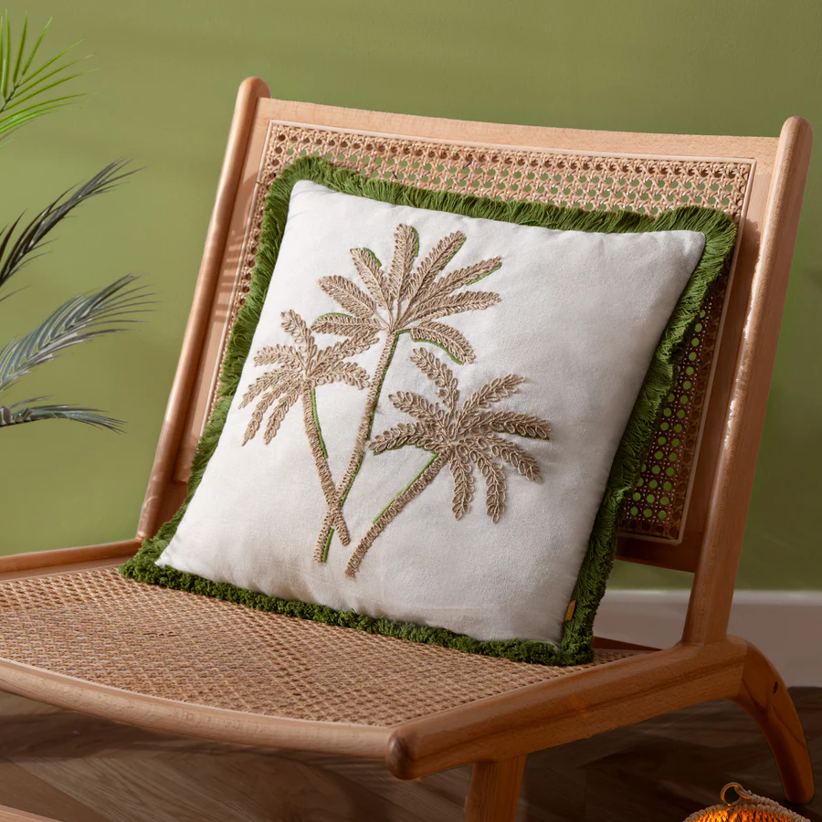 Palm Green Embroidered Cushion