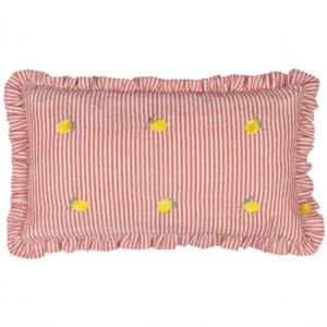 'Les Fruits' Red and White Stripe Cushion - Lemons