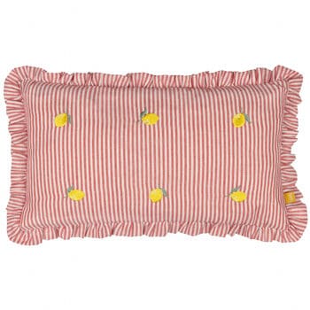 'Les Fruits' Red and White Stripe Cushion - Lemons