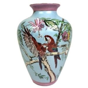 COLOURFUL PARROT & FLORAL CERAMIC VASE