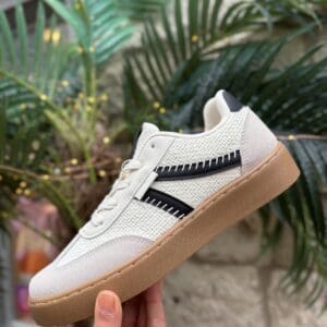 Cream and Black Stitch Detail Trainer