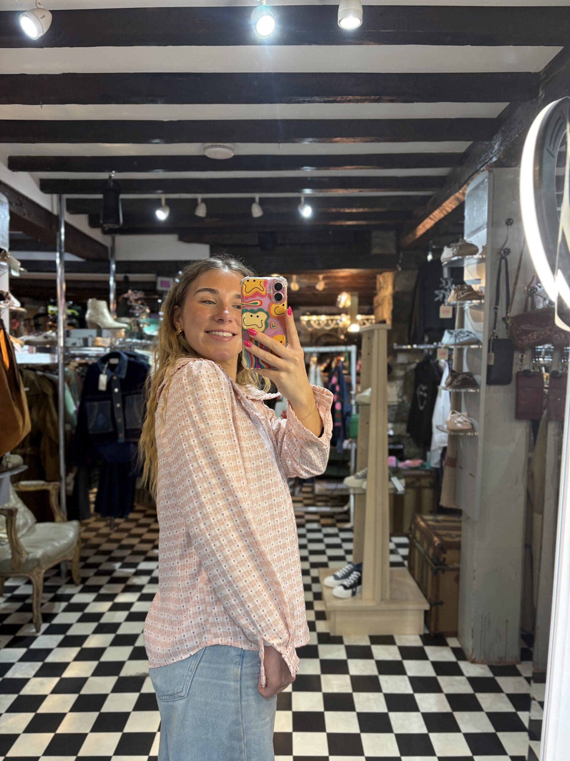 Gingham Blouse with Hearts in 2 Colours