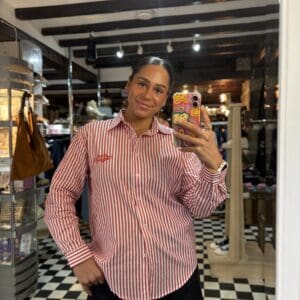 Red Stripe Cotton Sardine Embroidered Shirt