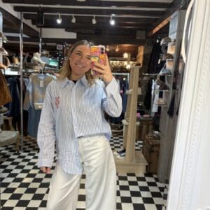 Blue Stripe Cotton Shirt Lobster Embroidered