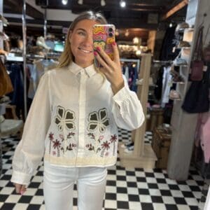 White Embroidered Jacket Style Shirt
