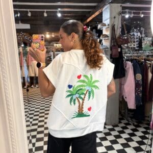 Palm Embroidered Jersey Top