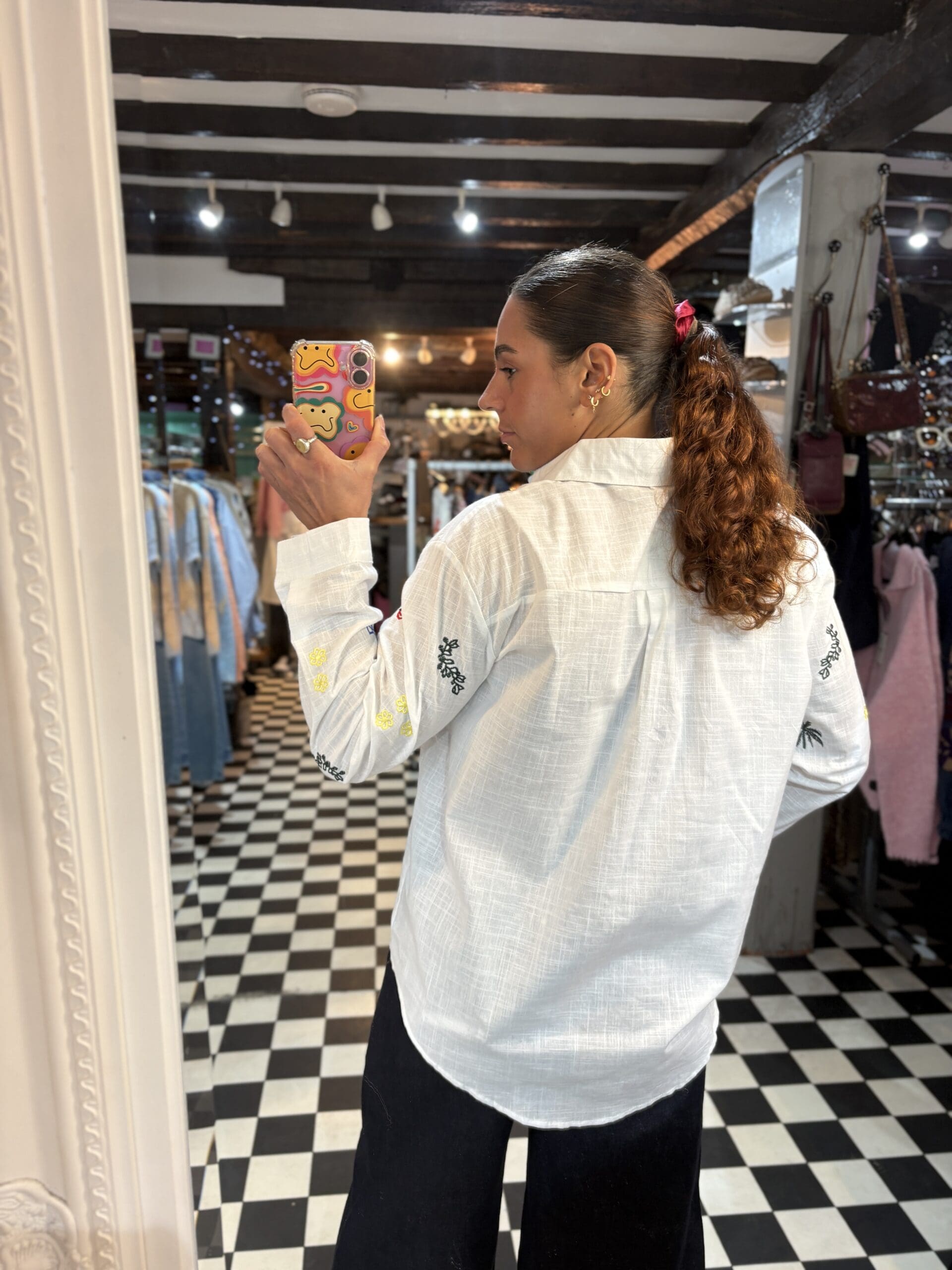 White Summer Symbol Embroidered Shirt