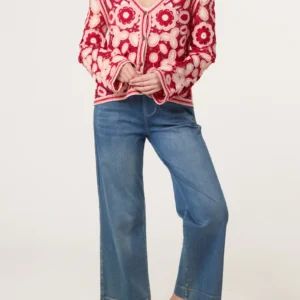 Abstract Floral Crochet V Cardigan