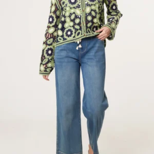 Abstract Floral Crochet V Cardigan