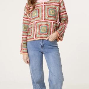 Patchwork Geo Rainbow Crochet Jumper