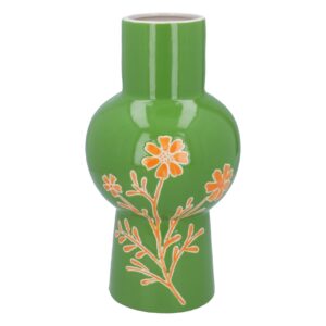 Ceramic Decorative Vase - Green With Flowers