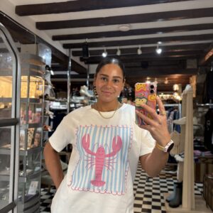 Pink Lobster and Blue Stripes T Shirt
